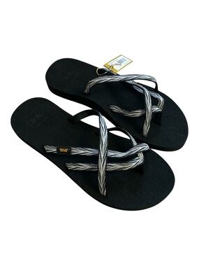 NWT Teva Olowahu Strappy Sandals Palms Black White Women’s Size 10